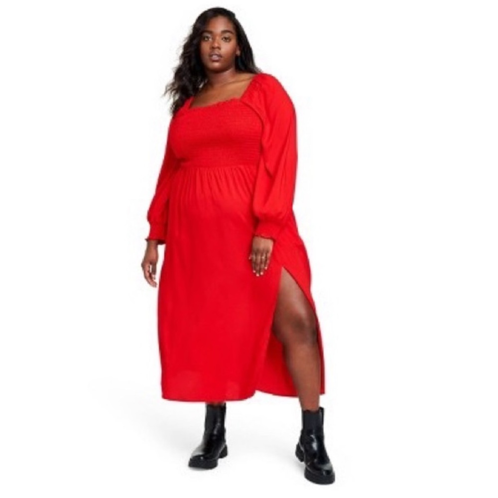 La Ligne x Target Red Smocked Bodice square neck dress NWT $45